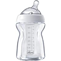 Chicco NaturalFeeling Biberón de Cristal Anticólicos 0 Meses- 250 ml- con Tetina Inclinada de Silicona Suave y Doble…